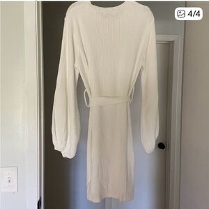 Pink Lily White Long Sleeve belted sweater Dress